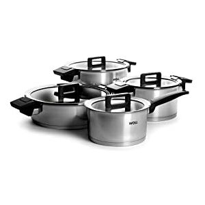 Woll Concept 8-Piece Induction Saucepan Set, Suitable for All Types of Cookers, Stainless Steel, Oven-Safe up to 200°, Silver Woll Concept 8-Piece Induction Saucepan Set, Suitable for All Types of Cookers, Stainless Steel, Oven-Safe up to 200°, Silver