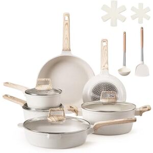 VEVOR 17 Piece Pots and Pans Set, Granite Nonstick Cookware Set, Induction Cookwares, Kitchen RV Cooking Sets with Frying, Sauce, Saute, Tempered Glass Lids, and Pan Protectors, White VEVOR 17 Piece Pots and Pans Set, Granite Nonstick Cookware Set, Induction Cookwares, Kitchen RV Cooking Sets with Frying, Sauce, Saute, Tempered Glass Lids, and Pan Protectors, White