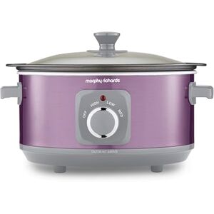 Morphy Richards Accents 3.5L Sear & Stew Slow Cooker, Shatter Resistant Non Stick Aluminium Pot, Single Pot Cooking, Compact, 3 Heat Settings, Hob Proof, Glass Lid, Easy Clean, 163W, Purple, 460024 Morphy Richards Accents 3.5L Sear & Stew Slow Cooker, Shatter Resistant Non Stick Aluminium Pot, Single Pot Cooking, Compact, 3 Heat Settings, Hob Proof, Glass Lid, Easy Clean, 163W, Purple, 460024