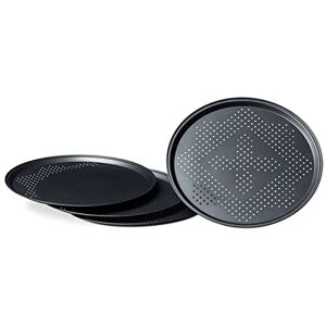 Relaxdays Pizza Pans with Perforations Set Round Pizza Baking Trays with Large Inner Diameter of 29 cm Tray for Pizza and Tarte Flambee Pizza Baking Set 4 Piece Set w/ Non-Stick Coating, Gray Relaxdays Pizza Pans with Perforations Set Round Pizza Baking Trays with Large Inner Diameter of 29 cm Tray for Pizza and Tarte Flambee Pizza Baking Set 4 Piece Set w/ Non-Stick Coating, Gray