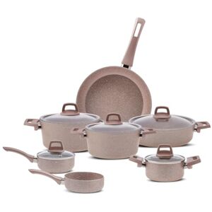 KARACA Bio Granite Cookware Set with Lids 12 Piece Pots and Pans Sets Non Stick 5 Pots with 5 Glass Lids & 1 Granite Frying Pan & 1 Saucepan Cooking Set PFOA Free Kitchen (Rosegold) KARACA Bio Granite Cookware Set with Lids 12 Piece Pots and Pans Sets Non Stick 5 Pots with 5 Glass Lids & 1 Granite Frying Pan & 1 Saucepan Cooking Set PFOA Free Kitchen (Rosegold)