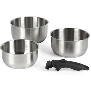 Russell Hobbs 3-Piece Saucepan Set – 18/18/20 cm Stainless Steel Cooking Pots, Detachable Clip-On Handle, Stackable, Compact, PFAS-/PFOA-Free, Oven Safe up to 200 ºC, Smooth Satin Finish, Space-Saving Russell Hobbs 3-Piece Saucepan Set – 18/18/20 cm Stainless Steel Cooking Pots, Detachable Clip-On Handle, Stackable, Compact, PFAS-/PFOA-Free, Oven Safe up to 200 ºC, Smooth Satin Finish, Space-Saving