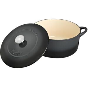 Denby Halo Black Cast Iron Casserole Dish Dutch Oven, Oven Safe Pot, Enamelled 26cm, 5.4L Capacity Round Denby Halo Black Cast Iron Casserole Dish Dutch Oven, Oven Safe Pot, Enamelled 26cm, 5.4L Capacity Round