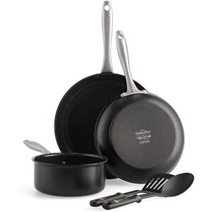 Greenpan Lima Midnight Hard Anodized Healthy Ceramic Non-Stick, 5-Piece Set, Includes Frying Pan, Saucepan, & Nylon and Slotted Turner, PFAS-Free, Induction Suitable, Oven Safe, Black Greenpan Lima Midnight Hard Anodized Healthy Ceramic Non-Stick, 5-Piece Set, Includes Frying Pan, Saucepan, & Nylon and Slotted Turner, PFAS-Free, Induction Suitable, Oven Safe, Black