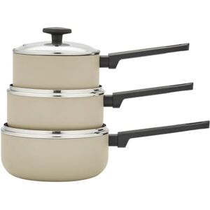 Morphy Richards 3pc Saucepan Set, Recycled Aluminium, 16cm, 18cm & 20cm Saucepans, Non Stick Coating, Soft Touch Handles, Suitable for All Hobs, Cream, 859003 Morphy Richards 3pc Saucepan Set, Recycled Aluminium, 16cm, 18cm & 20cm Saucepans, Non Stick Coating, Soft Touch Handles, Suitable for All Hobs, Cream, 859003
