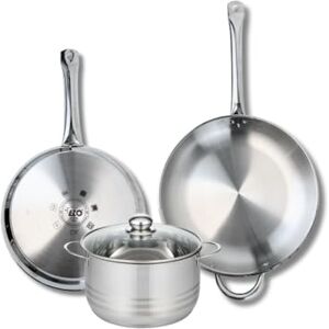 Fackelmann Elo Profi 9881750 3-Piece Cookware Set of 2 Frying Pans 28 and 32 cm and 1 Saucepan 20 cm Elo Profi Shiny Stainless Steel Induction Fackelmann Elo Profi 9881750 3-Piece Cookware Set of 2 Frying Pans 28 and 32 cm and 1 Saucepan 20 cm Elo Profi Shiny Stainless Steel Induction