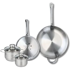 Fackelmann Elo Profi 9878850 4-Piece Cookware Set of 2 Frying Pans 24 and 32 cm and 2 Saucepans 12 and 14 cm Elo Profi Shiny Stainless Steel Induction Fackelmann Elo Profi 9878850 4-Piece Cookware Set of 2 Frying Pans 24 and 32 cm and 2 Saucepans 12 and 14 cm Elo Profi Shiny Stainless Steel Induction