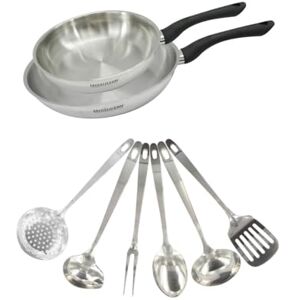 Fackelmann 9445150 Set of 2 Frying Pans 24 and 28 cm Stainless Steel 18/8 Stainless Steel 6 Utensils Induction PFAS Free 18/8 24 and 28 cm Fackelmann 9445150 Set of 2 Frying Pans 24 and 28 cm Stainless Steel 18/8 Stainless Steel 6 Utensils Induction PFAS Free 18/8 24 and 28 cm