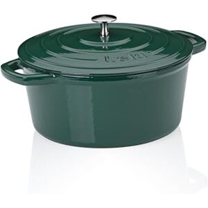 Kela Calido Cast Iron Round Casserole Dish with Lid 4.6 Litres Dutch Oven Enamelled Green Kela Calido Cast Iron Round Casserole Dish with Lid 4.6 Litres Dutch Oven Enamelled Green