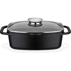GSW Universal Granite Dish Roasting Dish with Lid, Ideal for Braising, Grilling and Roasting, Suitable for Induction and Oven Black, Die-Cast Aluminium, 6 Litres GSW Universal Granite Dish Roasting Dish with Lid, Ideal for Braising, Grilling and Roasting, Suitable for Induction and Oven Black, Die-Cast Aluminium, 6 Litres