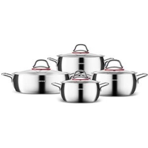 KARACA Emirgan 8-Piece Stainless Steel Pots Set Induction Hob Cookware Kitchen Set w/ 4 Cooking Pots with 4 Glass Lids, PFOA Free, Dishwasher-Safe KARACA Emirgan 8-Piece Stainless Steel Pots Set Induction Hob Cookware Kitchen Set w/ 4 Cooking Pots with 4 Glass Lids, PFOA Free, Dishwasher-Safe