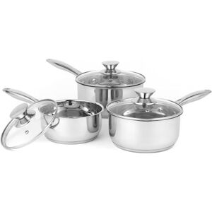 Russell Hobbs 3 Piece Saucepan Set Stainless Steel, Includes 16/18/20 cm Cooking Pan with Tempered Glass Lids and Steam Vents, Dishwasher Safe, Suitable for All Hob Types Russell Hobbs 3 Piece Saucepan Set Stainless Steel, Includes 16/18/20 cm Cooking Pan with Tempered Glass Lids and Steam Vents, Dishwasher Safe, Suitable for All Hob Types