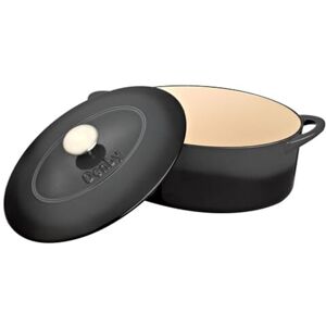 Denby Halo Black Cast Iron Casserole Dish Dutch Oven, Oven Safe Pot, Enamelled 28cm, 4.25L Capacity Oval Denby Halo Black Cast Iron Casserole Dish Dutch Oven, Oven Safe Pot, Enamelled 28cm, 4.25L Capacity Oval