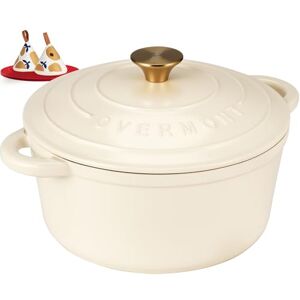 OVERMONT 24cm/4.2L Enamelled Cast Iron Round Casserole Pot With Lid Cookbook & Cotton Potholders Non-stick Dutch Oven Cookware for Braising, Stews, Roasting, Bread Baking Cream white, 4.5QT OVERMONT 24cm/4.2L Enamelled Cast Iron Round Casserole Pot With Lid Cookbook & Cotton Potholders Non-stick Dutch Oven Cookware for Braising, Stews, Roasting, Bread Baking Cream white, 4.5QT