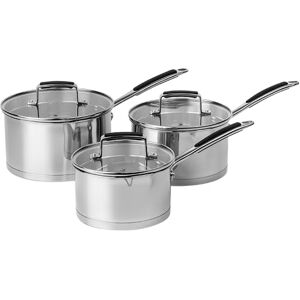 Prochef Stainless Steel 3 Piece Saucepan Set, Mirror-Polished Finish, 16cm/18cm/20cm, Induction Compatible, Tempered Glass Lids, Silicone-Coated Handles Prochef Stainless Steel 3 Piece Saucepan Set, Mirror-Polished Finish, 16cm/18cm/20cm, Induction Compatible, Tempered Glass Lids, Silicone-Coated Handles