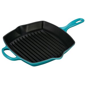 LE CREUSET Signature Enamelled Cast Iron Grillit Frying Pan with Helper Handle and Two Pouring Lips, for All Hob Types and Ovens, 26 cm, Caribbean LE CREUSET Signature Enamelled Cast Iron Grillit Frying Pan with Helper Handle and Two Pouring Lips, for All Hob Types and Ovens, 26 cm, Caribbean