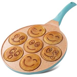 joeji's Kitchen 7 Hole Pancake Pan 26cm Smiley Faces Mold Non Stick and Induction Suitable Lightweight Cast Aluminium Mini Pancakes Fun Kids Breakfast Blue joeji's Kitchen 7 Hole Pancake Pan 26cm Smiley Faces Mold Non Stick and Induction Suitable Lightweight Cast Aluminium Mini Pancakes Fun Kids Breakfast Blue
