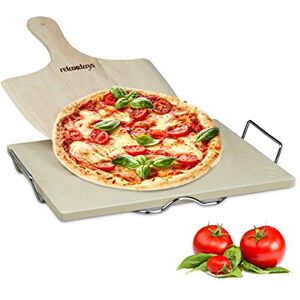 Relaxdays Pizza Stone Set, 1.5 cm Thick, Metal Holder and Wooden Pizza Peel Shover of 7 x 43 x 31.5 cm, Natural Relaxdays Pizza Stone Set, 1.5 cm Thick, Metal Holder and Wooden Pizza Peel Shover of 7 x 43 x 31.5 cm, Natural