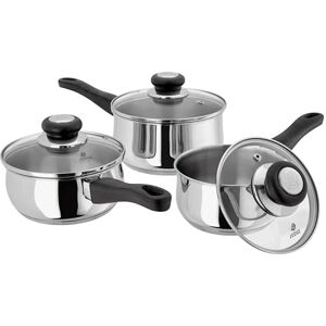 Judge Vista Set of 3 Stainless Steel Pans, 14cm,16cm &18cm Saucepans, Shatterproof Vented Glass Lids, Induction Ready, Oven Safe Judge Vista Set of 3 Stainless Steel Pans, 14cm,16cm &18cm Saucepans, Shatterproof Vented Glass Lids, Induction Ready, Oven Safe