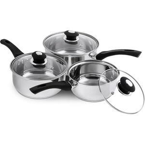 Supreme Vision SS2501 3pc Stainless Sauce pan Set with Glass Lids, Stainlees Steel, 41 x 27 x 5.5 cm Supreme Vision SS2501 3pc Stainless Sauce pan Set with Glass Lids, Stainlees Steel, 41 x 27 x 5.5 cm