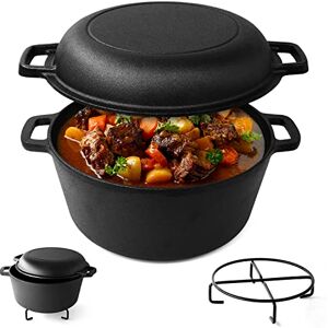 joeji's Kitchen Joejis Dutch Oven 4.7L Pre-Seasoned Cast Iron Pot with 1.75L Multiuse Lid Suitable for Oven & All Hob Types 2 in 1 Cast Iron Dutch Oven Pot for Bread Making Braising Meat Simmering Stew & More joeji's Kitchen Joejis Dutch Oven 4.7L Pre-Seasoned Cast Iron Pot with 1.75L Multiuse Lid Suitable for Oven & All Hob Types 2 in 1 Cast Iron Dutch Oven Pot for Bread Making Braising Meat Simmering Stew & More