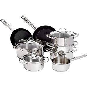 Amazon Basics 11-Piece Stainless Steel Induction Cookware Set, Including Non-Stick Frying Pan, Casserole and Saucepan with Lids, Silver Amazon Basics 11-Piece Stainless Steel Induction Cookware Set, Including Non-Stick Frying Pan, Casserole and Saucepan with Lids, Silver
