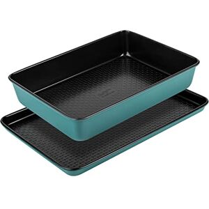 Prestige x Nadiya Non Stick Baking Trays Set of 2 Deep Roasting Tin 33 x 23cm & Large Oven Tray 38 x 25cm, Fridge, Freezer & Dishwasher Safe Steel Bakeware, Blue/Black Prestige x Nadiya Non Stick Baking Trays Set of 2 Deep Roasting Tin 33 x 23cm & Large Oven Tray 38 x 25cm, Fridge, Freezer & Dishwasher Safe Steel Bakeware, Blue/Black
