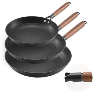 VEVOR Cast Iron Skillet, 3-Piece Frying Pan Set (205, 265, 310 mm), Nonstick Skillets with Detachable Wood Handle, Pre-Seasoned Chef's Pan, Kitchen Cookware for Gas, Electrical, and Induction, Black VEVOR Cast Iron Skillet, 3-Piece Frying Pan Set (205, 265, 310 mm), Nonstick Skillets with Detachable Wood Handle, Pre-Seasoned Chef's Pan, Kitchen Cookware for Gas, Electrical, and Induction, Black