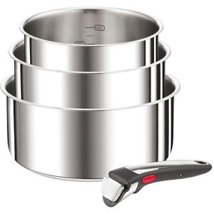 Tefal Ingenio Set of 4 Pieces, 16/18/20 cm Pans + 1 Removable Handle, Induction, Stainless Steel, Stackable, Space Saving, Made in China, Preference On L898S334 Tefal Ingenio Set of 4 Pieces, 16/18/20 cm Pans + 1 Removable Handle, Induction, Stainless Steel, Stackable, Space Saving, Made in China, Preference On L898S334