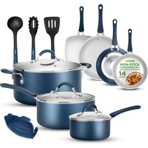 Nutrichef , Stackable Pots and Pans Set Ceramic Non Stick Pan Set, Induction Hob Cookware Set, Premium Cooking Set w/Lids, Heat Resistant, 14 Pcs, Blue Nutrichef , Stackable Pots and Pans Set Ceramic Non Stick Pan Set, Induction Hob Cookware Set, Premium Cooking Set w/Lids, Heat Resistant, 14 Pcs, Blue