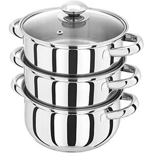 Judge Essentials Stainless Steel 3 Tier Steamer 18cm, Vented Glass Lid, Integral Casserole Pot, Oven Safe, Induction Ready Judge Essentials Stainless Steel 3 Tier Steamer 18cm, Vented Glass Lid, Integral Casserole Pot, Oven Safe, Induction Ready