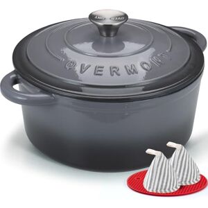 OVERMONT 24cm/4.2L Enamelled Cast Iron Round Casserole Pot With Lid Cookbook & Cotton Potholders Non-stick Dutch Oven Cookware for Braising, Stews, Roasting, Bread Baking Grey, 4.5QT OVERMONT 24cm/4.2L Enamelled Cast Iron Round Casserole Pot With Lid Cookbook & Cotton Potholders Non-stick Dutch Oven Cookware for Braising, Stews, Roasting, Bread Baking Grey, 4.5QT