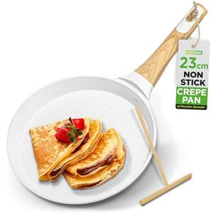 Nutrichef Non-Stick Crepe Pan with Wooden Spreader, 24cm Marble Coated Pancake Pans for Stove Top, Induction Compatible, Bakelite Handle, PFOA/PFOS Free, Dishwasher Safe, White Cream Nutrichef Non-Stick Crepe Pan with Wooden Spreader, 24cm Marble Coated Pancake Pans for Stove Top, Induction Compatible, Bakelite Handle, PFOA/PFOS Free, Dishwasher Safe, White Cream