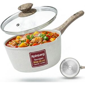 Rainberg Saucepan with Lid, Nonstick Milk Pan Suitable with Induction, Gas and Electric Hobs, Cooking Pot with Pour Spout. (Beige, 20cm) Rainberg Saucepan with Lid, Nonstick Milk Pan Suitable with Induction, Gas and Electric Hobs, Cooking Pot with Pour Spout. (Beige, 20cm)