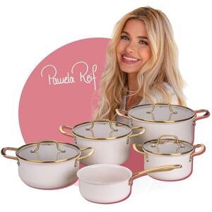 Fackelmann x Pamela Reif 9-Piece Saucepan Set Recycled Aluminium, Pastel Beige, with Glass Lid, PFAS-Free Ceramic Coating, Suitable for Induction Cookers Fackelmann x Pamela Reif 9-Piece Saucepan Set Recycled Aluminium, Pastel Beige, with Glass Lid, PFAS-Free Ceramic Coating, Suitable for Induction Cookers