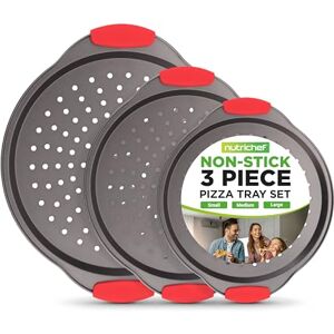 Nutrichef 3-Piece Pizza Tray Set with Silicone Handles Round Nonstick Pizza Pan with Perforated Holes, Durable Carbon Steel, Small, Medium, Large Sizes Ideal for Crispy, Evenly Baked Pizzas (Gray) Nutrichef 3-Piece Pizza Tray Set with Silicone Handles Round Nonstick Pizza Pan with Perforated Holes, Durable Carbon Steel, Small, Medium, Large Sizes Ideal for Crispy, Evenly Baked Pizzas (Gray)