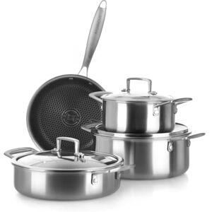 KASANOVA Tri-ply Cookware Set, Triple Layer Stainless Steel Pot and Pan Set, Non-Stick Induction Cookware and All Hobs, Oven up to 220°C (7 Pieces) KASANOVA Tri-ply Cookware Set, Triple Layer Stainless Steel Pot and Pan Set, Non-Stick Induction Cookware and All Hobs, Oven up to 220°C (7 Pieces)