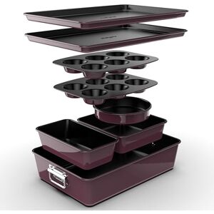 Nutrichef Non-Stick Bakeware Set – 8-Piece Stackable Oven-Safe Trays with Cookie Sheet, Loaf Pan, Pizza Pan, Muffin Tin, Cake Tin, Round & Square Pans – Durable & Space-Saving Nutrichef Non-Stick Bakeware Set – 8-Piece Stackable Oven-Safe Trays with Cookie Sheet, Loaf Pan, Pizza Pan, Muffin Tin, Cake Tin, Round & Square Pans – Durable & Space-Saving