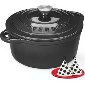 OVERMONT 26cm/5.2L Enamelled Cast Iron Round Casserole Dish With Lid,5.5QT, Cookbook -Non-stick Dutch Oven for Braising, Stews, Roasting, Bread Baking Graphite gray OVERMONT 26cm/5.2L Enamelled Cast Iron Round Casserole Dish With Lid,5.5QT, Cookbook -Non-stick Dutch Oven for Braising, Stews, Roasting, Bread Baking Graphite gray