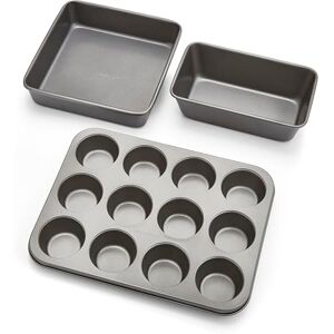 Morphy Richards Non-Stick Bakeware Set – 12 Cup Muffin Tin, 9" Square Cake Tin & 9x5 Loaf Tin – Heavy Duty Carbon Steel, Oven & Dishwasher Safe, 849008 Morphy Richards Non-Stick Bakeware Set – 12 Cup Muffin Tin, 9" Square Cake Tin & 9x5 Loaf Tin – Heavy Duty Carbon Steel, Oven & Dishwasher Safe, 849008
