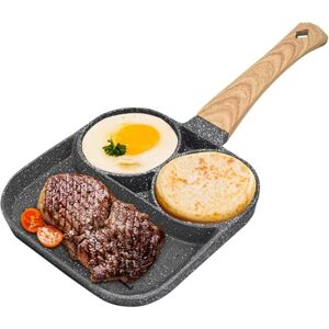 KOOSREEL Egg Frying Pan, Non-Stick, Aluminium, 18 cm, 3 Compartments, Induction Hob & Gas Stove Compatible KOOSREEL Egg Frying Pan, Non-Stick, Aluminium, 18 cm, 3 Compartments, Induction Hob & Gas Stove Compatible