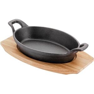Judge Sizzle & Serve Large Gratin Dish, Cast Iron Skillet with Wooden Serving Stand, Induction Ready 20cm x 14cm Judge Sizzle & Serve Large Gratin Dish, Cast Iron Skillet with Wooden Serving Stand, Induction Ready 20cm x 14cm