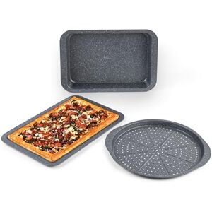 Russell Hobbs Metallic Marble 3-Piece Baking Set Non-Stick Oven Sheet, Round Pizza Baking Tray, Square Roasting Tin, Durable Carbon Steel, Easy to Clean, Oven Safe to 220°C, Long-Lasting, Grey Russell Hobbs Metallic Marble 3-Piece Baking Set Non-Stick Oven Sheet, Round Pizza Baking Tray, Square Roasting Tin, Durable Carbon Steel, Easy to Clean, Oven Safe to 220°C, Long-Lasting, Grey