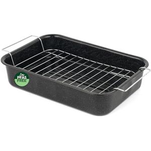 Salter Vitreous Enamel 34cm Roaster & Rack Large Roasting Tin, Oven Baking Dish, Roast Chicken Tray, Meat/Vegetables, Dishwasher Safe, Deep Rectangular Oven Tray with Stainless Steel Rack, Black Salter Vitreous Enamel 34cm Roaster & Rack Large Roasting Tin, Oven Baking Dish, Roast Chicken Tray, Meat/Vegetables, Dishwasher Safe, Deep Rectangular Oven Tray with Stainless Steel Rack, Black