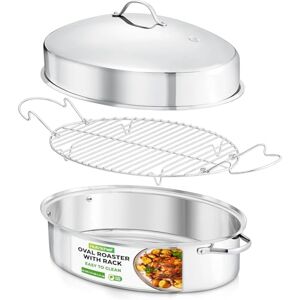 NutriChef Silver Roasting Pan - 50.8cm, Deep Roaster with Rack NutriChef Silver Roasting Pan - 50.8cm, Deep Roaster with Rack