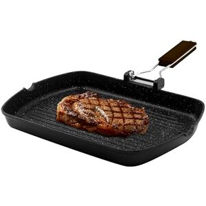 Zanetti , Grill Pan 26 x 36 cm, High Thickness Die-Cast Aluminium Grill Plate, Grill Plate Suitable for Induction Hobs, Folding Handle Zanetti , Grill Pan 26 x 36 cm, High Thickness Die-Cast Aluminium Grill Plate, Grill Plate Suitable for Induction Hobs, Folding Handle