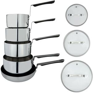 Commichef 5-Piece Cookware Set in Tri-Ply Stainless Steel, Includes 14cm, 16cm, 18cm, 20cm Saucepans with lids & 24cm Frying Pan, Stackable Design Commichef 5-Piece Cookware Set in Tri-Ply Stainless Steel, Includes 14cm, 16cm, 18cm, 20cm Saucepans with lids & 24cm Frying Pan, Stackable Design
