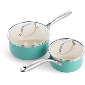 GreenLife Artizan Healthy Ceramic Non-Stick 14cm/1l and 18 cm/2l Saucepan Pot Set with Lids, Stainless Steel Handle, Induction, PFAS-Free, Oven Safe, Turquoise GreenLife Artizan Healthy Ceramic Non-Stick 14cm/1l and 18 cm/2l Saucepan Pot Set with Lids, Stainless Steel Handle, Induction, PFAS-Free, Oven Safe, Turquoise