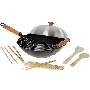 Joyce Chen Honey Can Do Professional Series 14-Inch 10-Piece Wok Set, Includes Carbon Steel Nonstick Wok Pan with Lid and Maple Handles, Tempura Rack, Utensils, and Recipe Book Joyce Chen Honey Can Do Professional Series 14-Inch 10-Piece Wok Set, Includes Carbon Steel Nonstick Wok Pan with Lid and Maple Handles, Tempura Rack, Utensils, and Recipe Book
