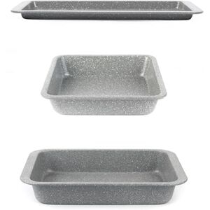Salter Marblestone 3-Piece Baking Set Non-Stick Oven Trays, Lightweight Carbon Steel, Easy Wipe Clean, Includes a 36cm Roaster, 37cm Baking Tray, 23cm Square Tray, Oven Safe to 220°C, PFOA Free Salter Marblestone 3-Piece Baking Set Non-Stick Oven Trays, Lightweight Carbon Steel, Easy Wipe Clean, Includes a 36cm Roaster, 37cm Baking Tray, 23cm Square Tray, Oven Safe to 220°C, PFOA Free